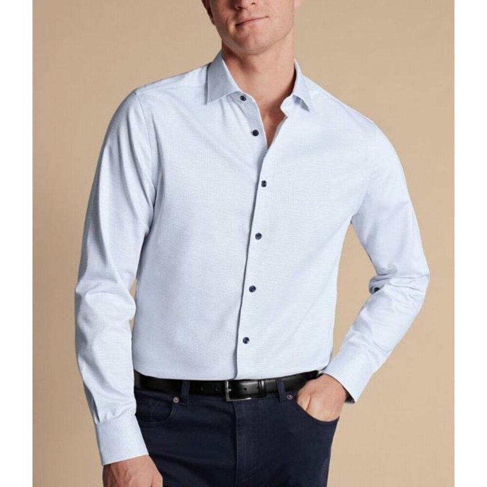 Charles Tyrwhitt Spread Collar Non Iron Dot Stretch Shirt Men Size 41/84 cm NWT